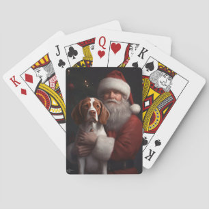 Brittany Spaniel mit Weihnachten im Weihnachtsmann Spielkarten