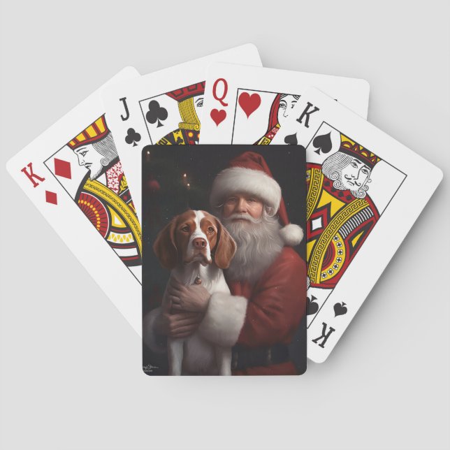 Brittany Spaniel mit Weihnachten im Weihnachtsmann Spielkarten (Rückseite)