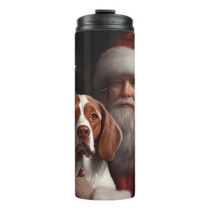 Brittany Spaniel mit Weihnachten im Weihnachtsmann Thermosbecher