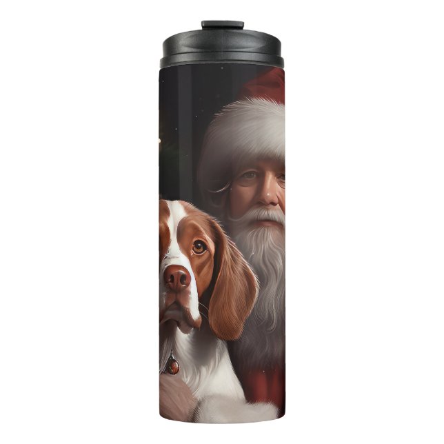 Brittany Spaniel mit Weihnachten im Weihnachtsmann Thermosbecher (Vorderseite)