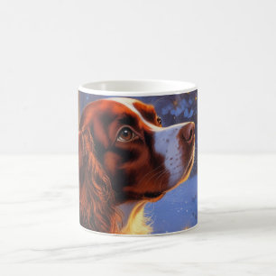 Brittany Spaniel mit Weihnachtsbeleuchtung Feierta Kaffeetasse