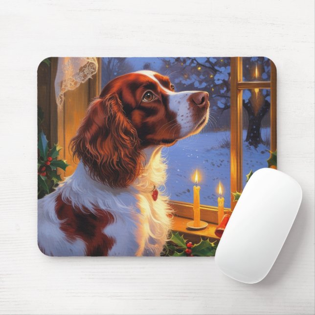 Brittany Spaniel mit Weihnachtsbeleuchtung Feierta Mousepad (Mit Mouse)