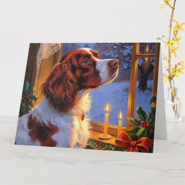 Brittany Spaniel mit Weihnachtsbeleuchtung Urlaub Karte (Gelbe Blume)