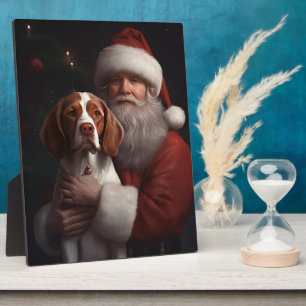 Brittany Spaniel mit Weihnachtsmann Weihnachten Fotoplatte