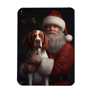 Brittany Spaniel mit Weihnachtsmann Weihnachten Magnet