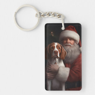 Brittany Spaniel mit Weihnachtsmann Weihnachten Schlüsselanhänger