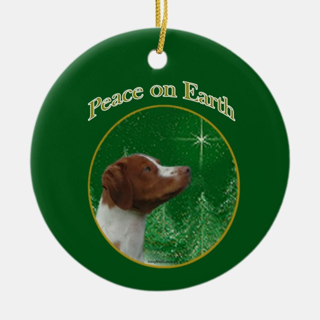 Brittany Spaniel Peace Keramik Ornament (Vorne)