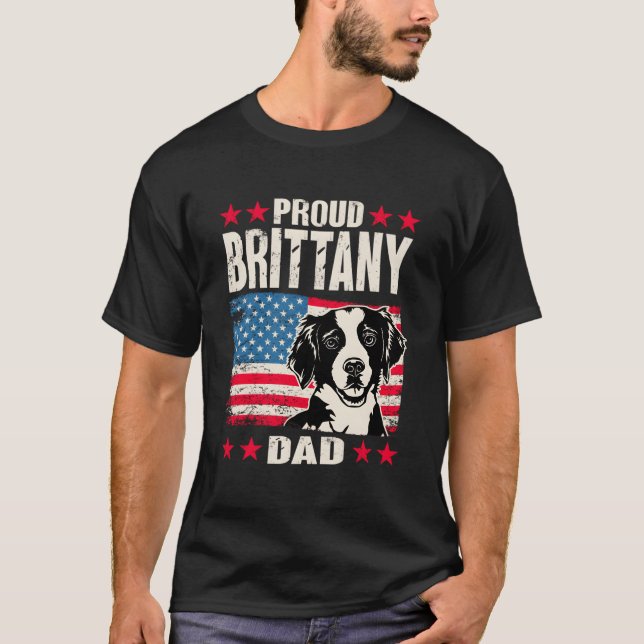 Brittany Spaniel Proud Brittany Dad American Flag T-Shirt (Vorderseite)