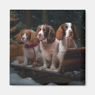 Brittany Spaniel Schnee-Schlitten-Weihnachtsdekora Magnet