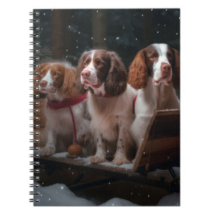 Brittany Spaniel Schnee-Schlitten-Weihnachtsdekora Notizblock