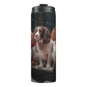Brittany Spaniel Schnee-Schlitten Weihnachtsdekora Thermosbecher