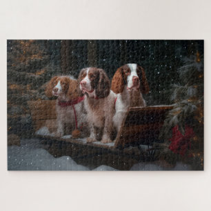 Brittany Spaniel Schneeschlitten Weihnachtsdekorat Puzzle
