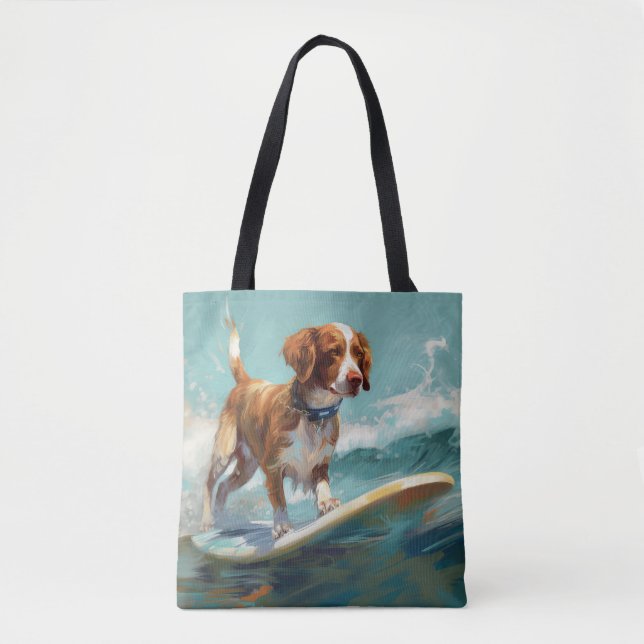 Brittany Spaniel Strand Surfen Malerei (Vorderseite)