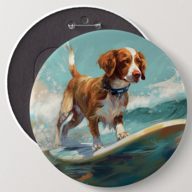 Brittany Spaniel Strand Surfen Malerei Button (Vorne & Hinten)