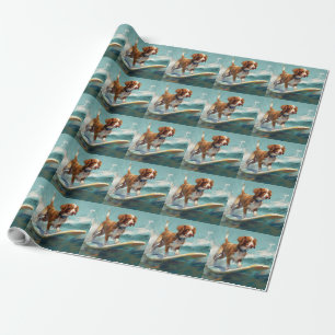 Brittany Spaniel Strand Surfen Malerei Geschenkpapier