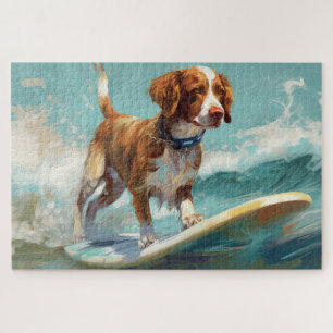 Brittany Spaniel Strand Surfen Malerei Puzzle
