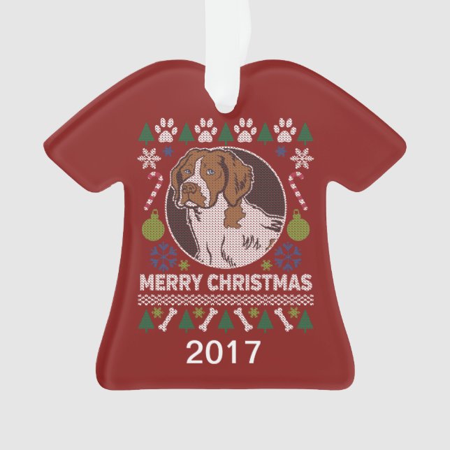 Brittany Spaniel Ugly Christmas Sweater Ornament (Vorderseite)