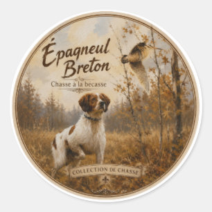 Brittany Spaniel und Waldschnepfe Runder Aufkleber