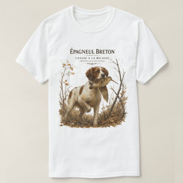 Brittany Spaniel und Waldschnepfe  T-Shirt (Design vorne)