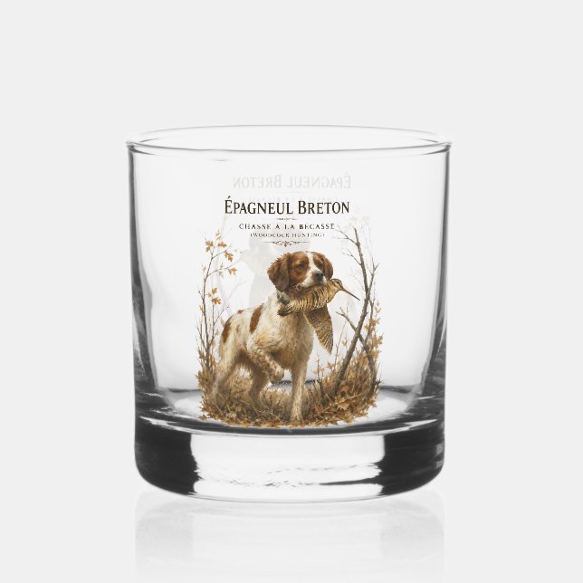 Brittany Spaniel und Waldschnepfe  Whiskyglas (Vorderseite)
