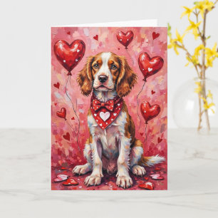 Brittany Spaniel Valentinstag Hund mit Herzen Karte