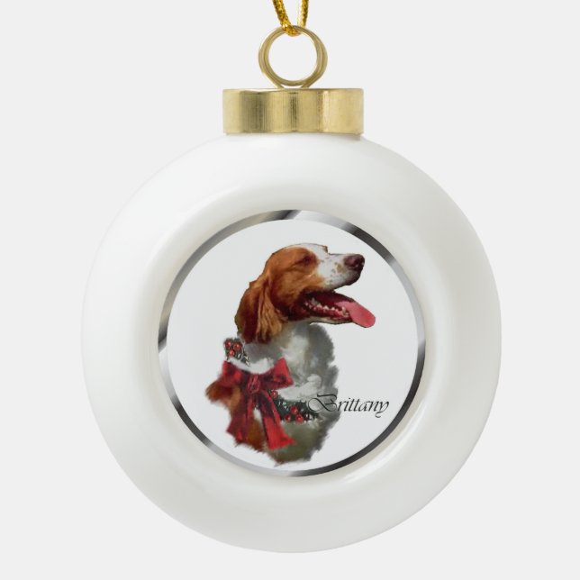 Brittany Spaniel Weihnachten Keramik Kugel-Ornament (Vorderseite)