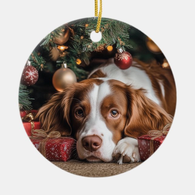 Brittany Spaniel Weihnachten Keramik Ornament (Vorne)