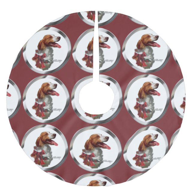 Brittany Spaniel Weihnachten Polyester Weihnachtsbaumdecke (Vorderseite)