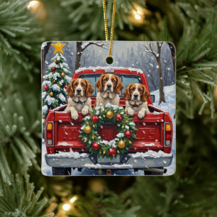 Brittany Spaniel Weihnachten Rotes Lastwagen Ferie Keramikornament