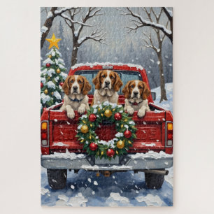 Brittany Spaniel Weihnachten Rotes Lastwagen Ferie Puzzle