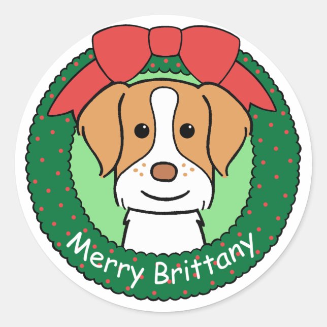 Brittany Spaniel Weihnachten Runder Aufkleber (Vorderseite)
