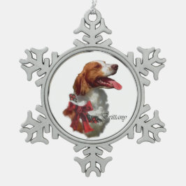 Brittany Spaniel Weihnachten Schneeflocken Zinn-Ornament