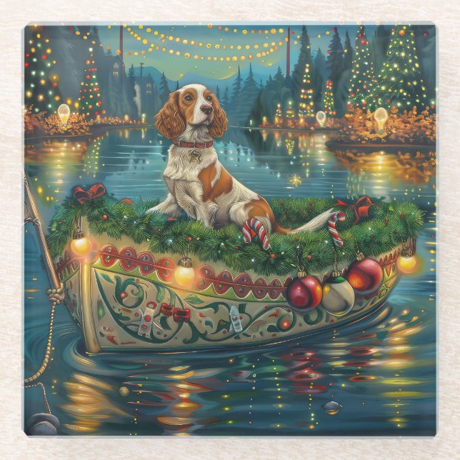 Brittany Spaniel Weihnachts Feierliche Reise Glasuntersetzer (Vorderseite)