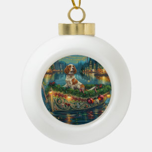 Brittany Spaniel Weihnachts Feierliche Reise Keramik Kugel-Ornament