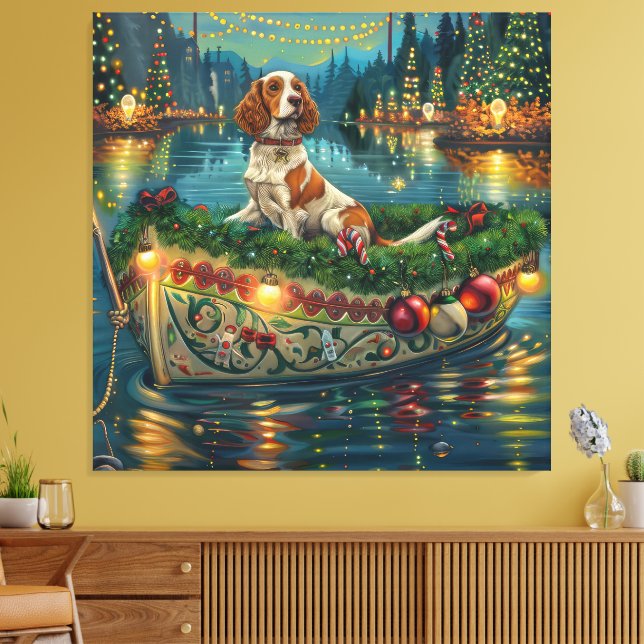 Brittany Spaniel Weihnachts Feierliche Reise Leinwanddruck (Insitu (Wohnzimmer))