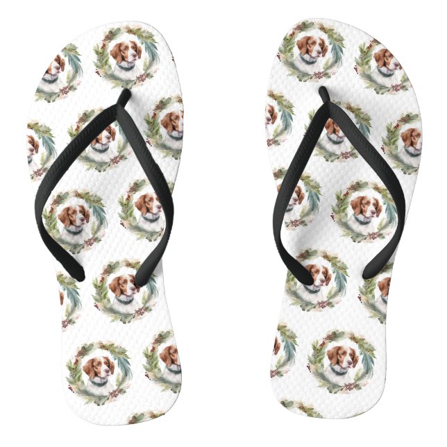 Brittany Spaniel Weihnachtsfeiertag Festliche Jung Flip Flops (Fußbett)