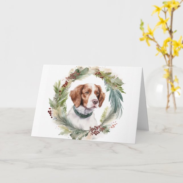 Brittany Spaniel Weihnachtsfeiertag Festliche Jung Karte (Gelbe Blume)