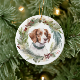 Brittany Spaniel Weihnachtsfeiertag Festliche Jung Keramik Ornament