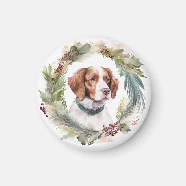 Brittany Spaniel Weihnachtsfeiertag Festliche Jung Magnet (Vorne)