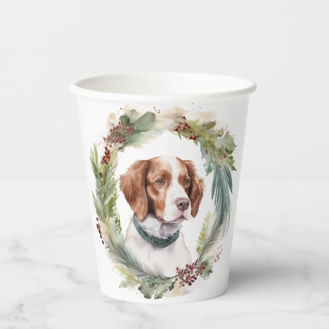 Brittany Spaniel Weihnachtsfeiertag Festliche Jung Pappbecher (Vorderseite)