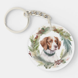 Brittany Spaniel Weihnachtsfeiertag Festliche Jung Schlüsselanhänger