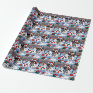 Brittany Spaniel Weihnachtsfestliche Schneeszene Geschenkpapier