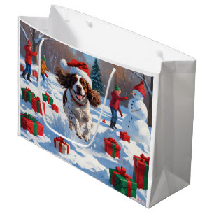 Brittany Spaniel Weihnachtsfestliche Schneeszene Große Geschenktüte
