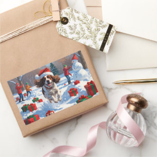 Brittany Spaniel Weihnachtsfestliche Schneeszene Rechteckiger Aufkleber