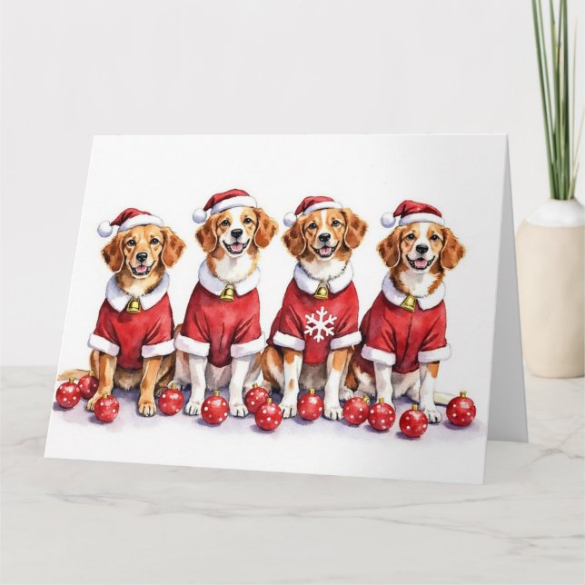 Brittany Spaniel Weihnachtskleid Santa Hut Karte (Vorderseite)