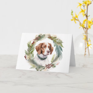 Brittany Spaniel Weihnachtskranz Festlicher Hund Karte