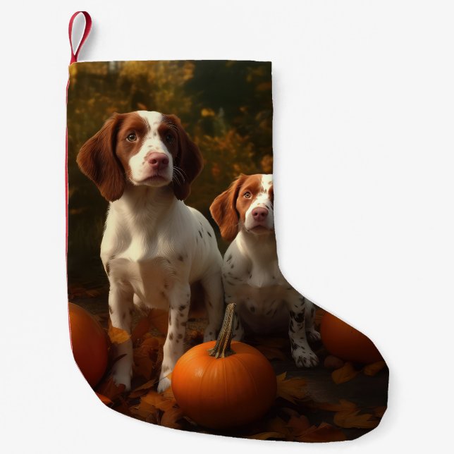 Brittany Spaniel Welpe Autumn Delight Pumpkin Kleiner Weihnachtsstrumpf (Vorderseite)