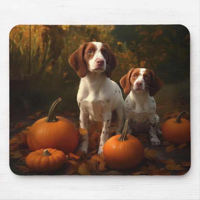 Brittany Spaniel Welpe Autumn Delight Pumpkin Mousepad (Vorne)