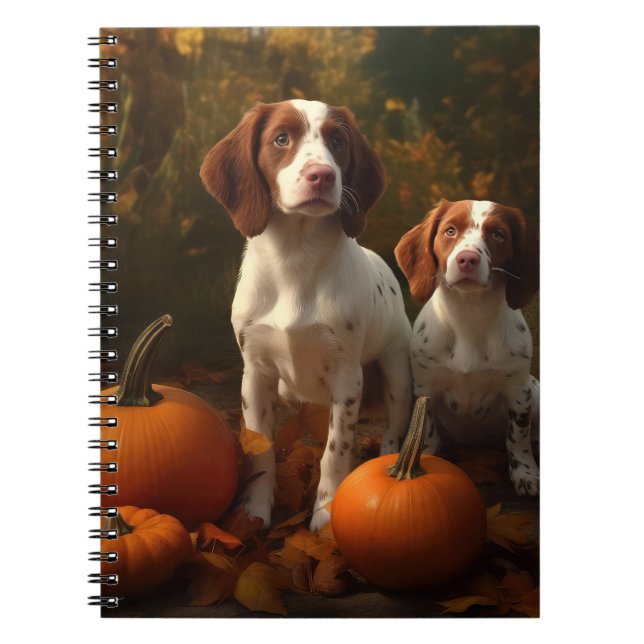 Brittany Spaniel Welpe Autumn Delight Pumpkin Notizblock (Vorderseite)