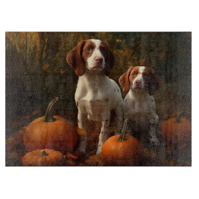 Brittany Spaniel Welpe Autumn Delight Pumpkin Schneidebrett (Vorderseite)